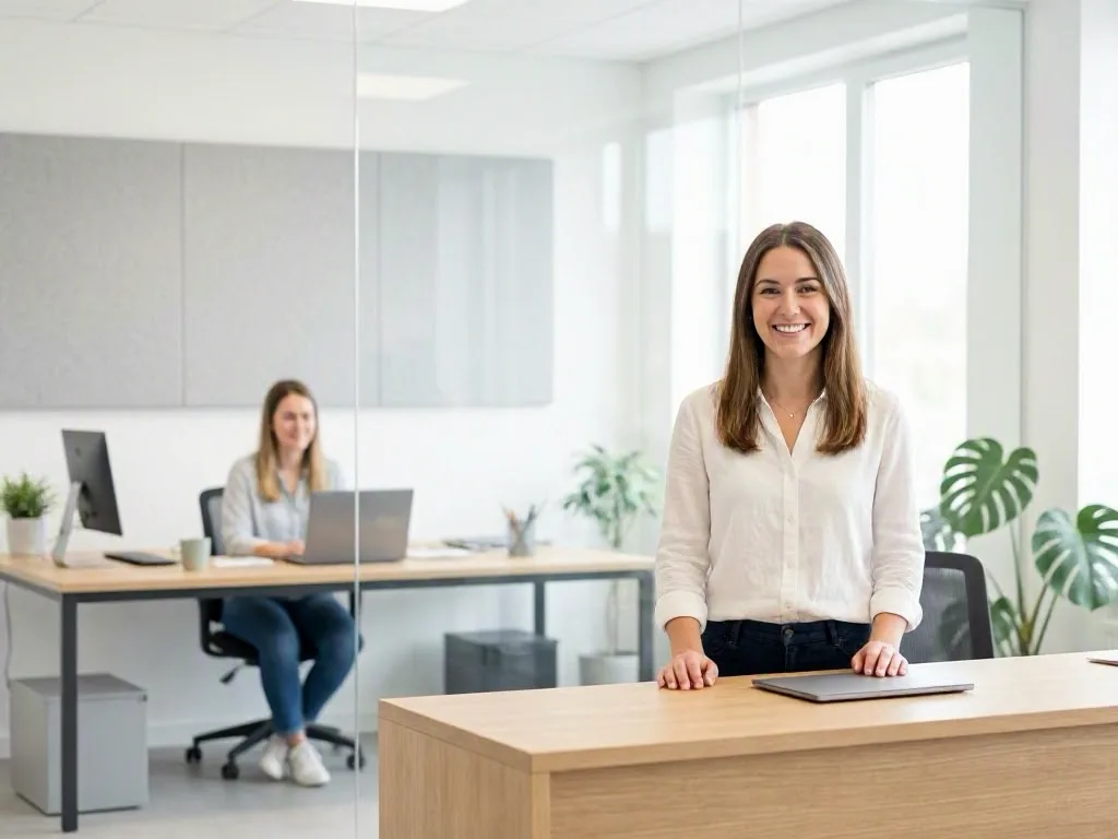 Team member planning local search pages in an office